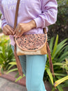 Cowhide Fur Leather Fringe Bag Hand Tooled Leather Cross Body Sling Bag Handmade Multi Uses Bags