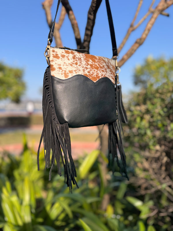 Cowhide Fur Fringe Handbag Stylish Purse Genuine Leather Hot Sale Bohemian Bags