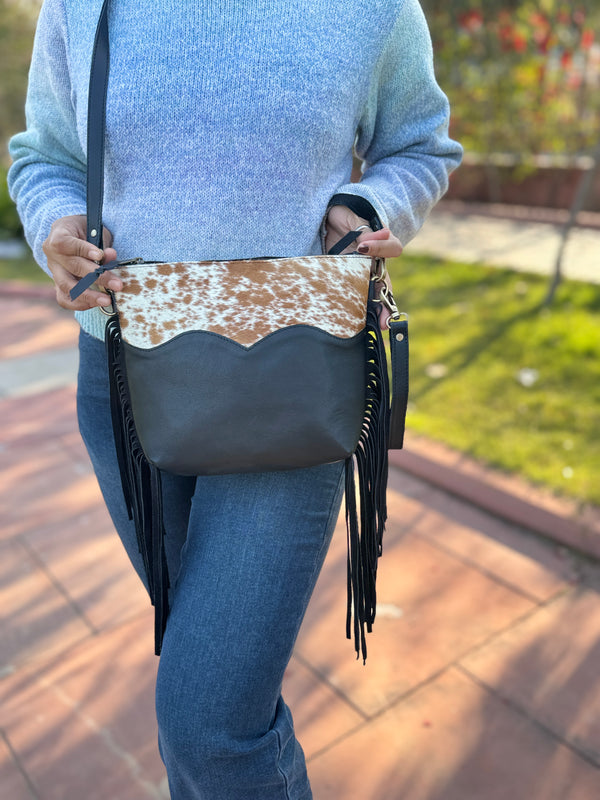 Cowhide Fur Fringe Handbag Stylish Purse Genuine Leather Hot Sale Bohemian Bags
