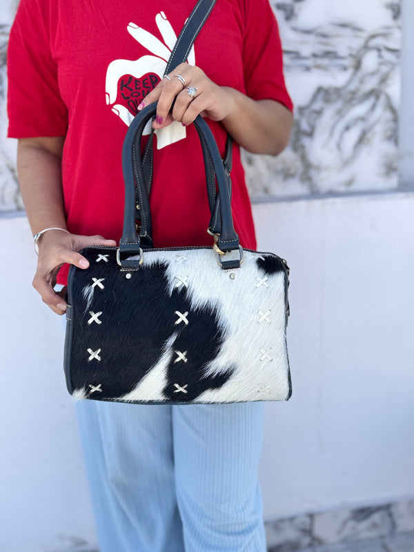 Cowhide Fur Leather Sling Bags High Quality Fashion Cross Body Messenger Shoulder Bag