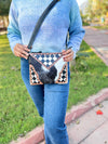 Cowhide Fur Leather Latest Designer Hand Tooled Checker Pattern Handbag