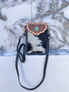 Cowhide Fur Hand Tooled Carving Turquoise Stone Sling Leather Bag Small Size Phone Purse