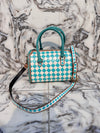 Hand Tooled Carving Leather Tote Bag Gypsy Boho Checker Pattern Shoulder Bag