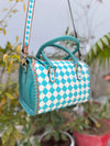 Hand Tooled Carving Leather Tote Bag Gypsy Boho Checker Pattern Shoulder Bag