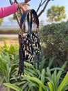 Women's Cowhide Fur Leather Tote Bag Handmade Fringe Shoulder Strap Western Style Real Leather Bag