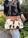 Cowhide Fur Leather Tote Bag Stylish Purse Hand Tooled Real Leather Cross Body Bags for Women's Multi Use