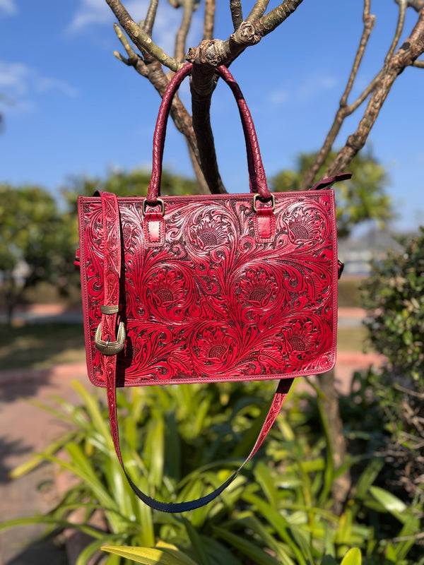Hand Tooled Carving Leather Fringe Tote Bag High Quality Big Size Bag for Women's Use