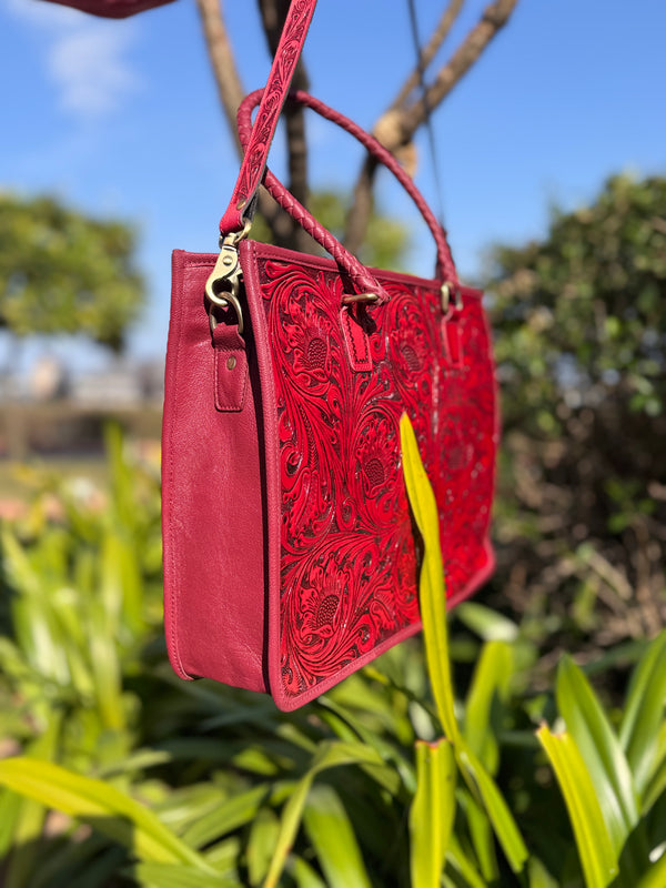 Hand Tooled Carving Leather Fringe Tote Bag High Quality Big Size Bag for Women's Use