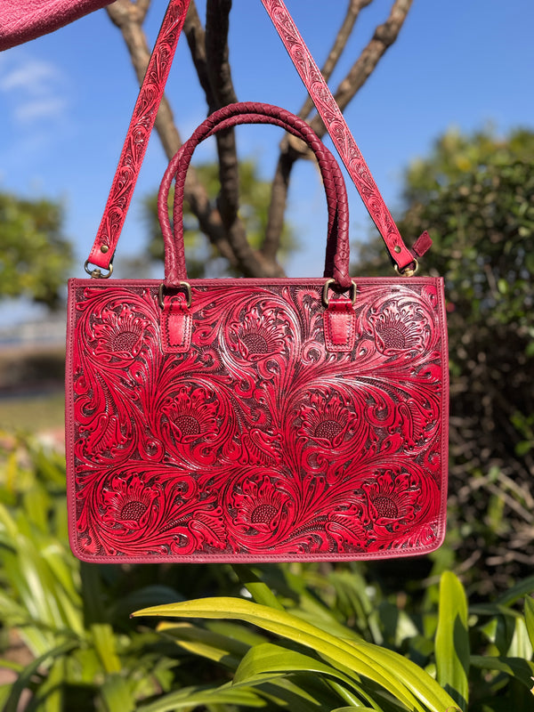 Hand Tooled Carving Leather Fringe Tote Bag High Quality Big Size Bag for Women's Use