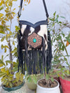 Hand Tooled Leather Fringe Sling Bag Stylish Purse Cowhide Fur Leather Bags