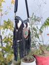 Hand Tooled Leather Fringe Sling Bag Stylish Purse Cowhide Fur Leather Bags