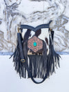 Hand Tooled Leather Fringe Sling Bag Stylish Purse Cowhide Fur Leather Bags
