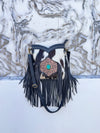 Hand Tooled Leather Fringe Sling Bag Stylish Purse Cowhide Fur Leather Bags