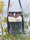 Cowhide Fur Leather Fringe Bag Hand Tooled Leather Cross Body Sling Bag