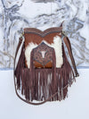 Hand Tooled Leather Fringe Sling Bag Stylish Purse Cowhide Fur Leather Bags
