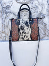 Hand Tooled Carving Leather Tote Bag Cowhide Fur Gypsy Boho Vintage Cross body Shoulder Bag
