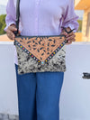 Hand Tooled Carving Leather Handbag Real Cowhide Fur Sling Bag