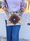 Hand Tooled Carving Leather Handbag Real Cowhide Fur Sling Bag