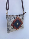 Hand Tooled Carving Leather Handbag Real Cowhide Fur Sling Bag