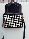 Hand Tooled Carving Leather Handbag Sling Bag Gypsy Boho Shoulder Handmade Checkers Pattern Bags
