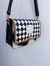 Hand Tooled Leather Handbag Checker Pattern Hair On Hide Leather Cross Body Sling Bag