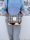 Hand Tooled Leather Handbag Checker Pattern Hair On Hide Leather Cross Body Sling Bag