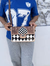 Hand Tooled Leather Handbag Checkers Pattern Real Leather Cross Body Bag