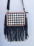 Hand Tooled Carving Leather Fringe Bag Checker Pattern Cross-Body Handbag