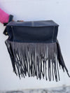 Hand Tooled Carving Leather Fringe Bag Checker Pattern Cross-Body Handbag