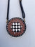 Hand Tooled Leather Round Handbag Checkers Pattern Genuine Leather Cross Body Bag