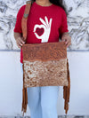 Hand Tooled Leather Fringe Handbag Hair On Hide Fur Designer Shoulder Bag