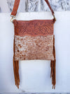 Hand Tooled Leather Fringe Handbag Hair On Hide Fur Designer Shoulder Bag