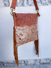 Hand Tooled Leather Fringe Handbag Hair On Hide Fur Designer Shoulder Bag