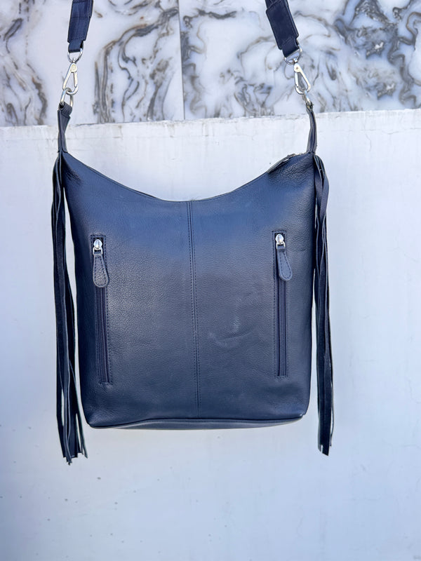 Cowhide Fur Leather Fringe Hand Bag Stylish Purse Hand Tooled Leather Shoulder Bags