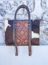 Cowhide Fur Leather Tote Bag Big Size Hand Tooled Carving Leather Fringe Handbag