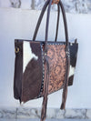 Cowhide Fur Leather Tote Bag Big Size Hand Tooled Carving Leather Fringe Handbag