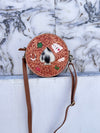 Round Handbag Tooling Carving Sling Bag Leather Gypsy Boho Cowhide Fur Handmade Bags