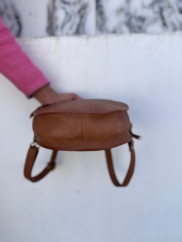 Round Handbag Tooling Carving Sling Bag Leather Gypsy Boho Cowhide Fur Handmade Bags