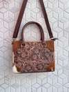 Hand Tooled Leather Handbag Cowhide Fur Leather Brown Colour Tote Bag