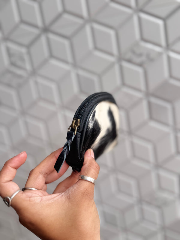 Real Cowhide Leather Coin Purse Stylish Clutch Wallet Purse Half Round Shaped