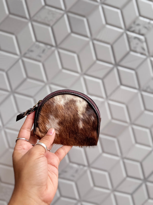 Real Cowhide Leather Coin Purse Stylish Clutch Wallet Purse Half Round Shaped