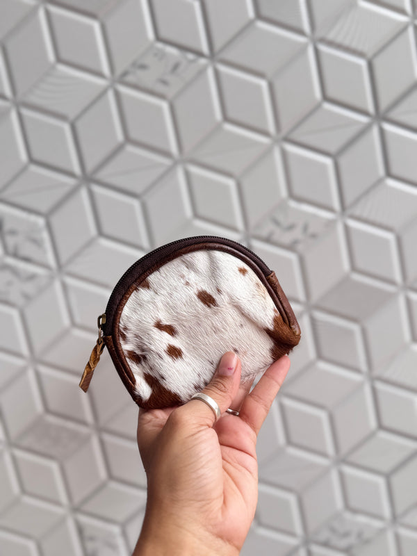 Real Cowhide Leather Coin Purse Stylish Clutch Wallet Purse Half Round Shaped
