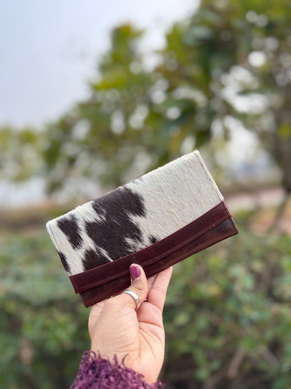 Cowhide Fur Leather Clutch Purse Phone Case Genuine Leather Wallet Women Uses Clutch