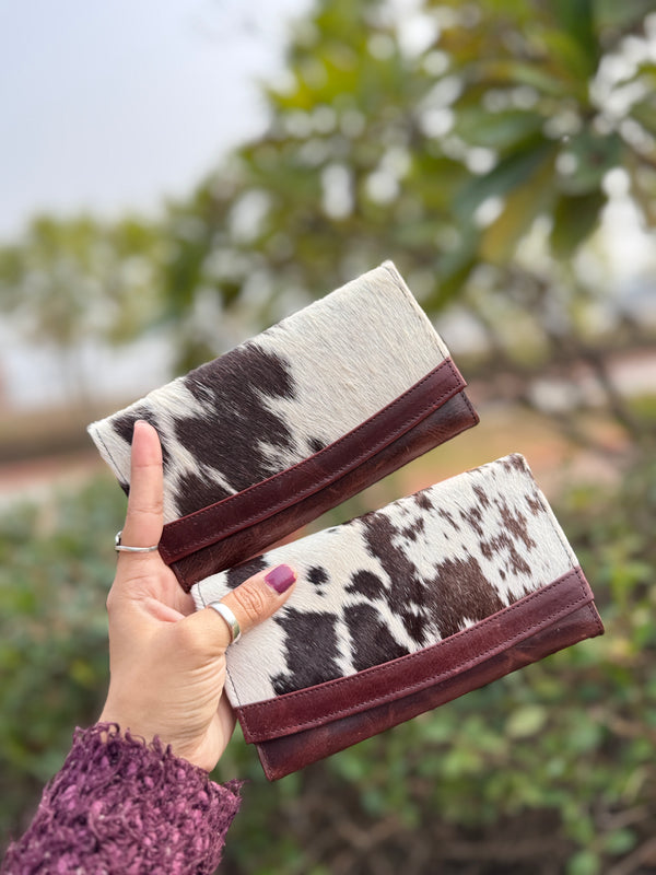 Cowhide Fur Leather Clutch Purse Phone Case Genuine Leather Wallet Women Uses Clutch