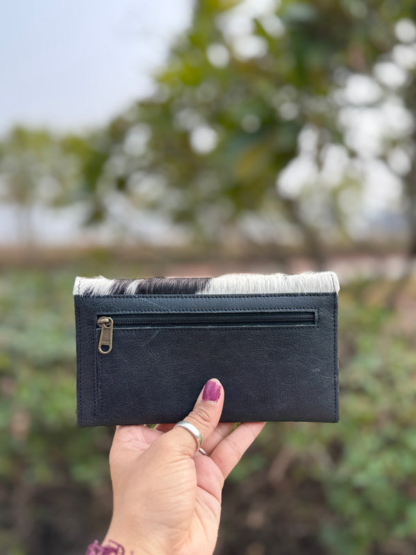 Cowhide Fur Leather Clutch Purse Phone Case Genuine Leather Wallet Women Uses Clutch