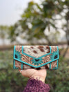 Hand Tooled Carving Clutch Stylish Genuine Leather Hair On Hide Fur Clutch