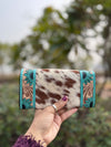 Hand Tooled Carving Clutch Stylish Genuine Leather Hair On Hide Fur Clutch
