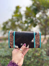 Hand Tooled Carving Wallet Clutch Stylish Cowhide Fur Leather Wallet Western Leather Wallets