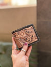Hand Tooled Leather Long Zipper Men's Wallet Fashionable Brown Colour Cash Holder Gift for Him