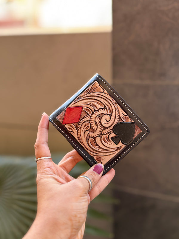 Men's Wallet Hand Tooled Leather Fashionable Brown Colour Cash Holder Gift for Him